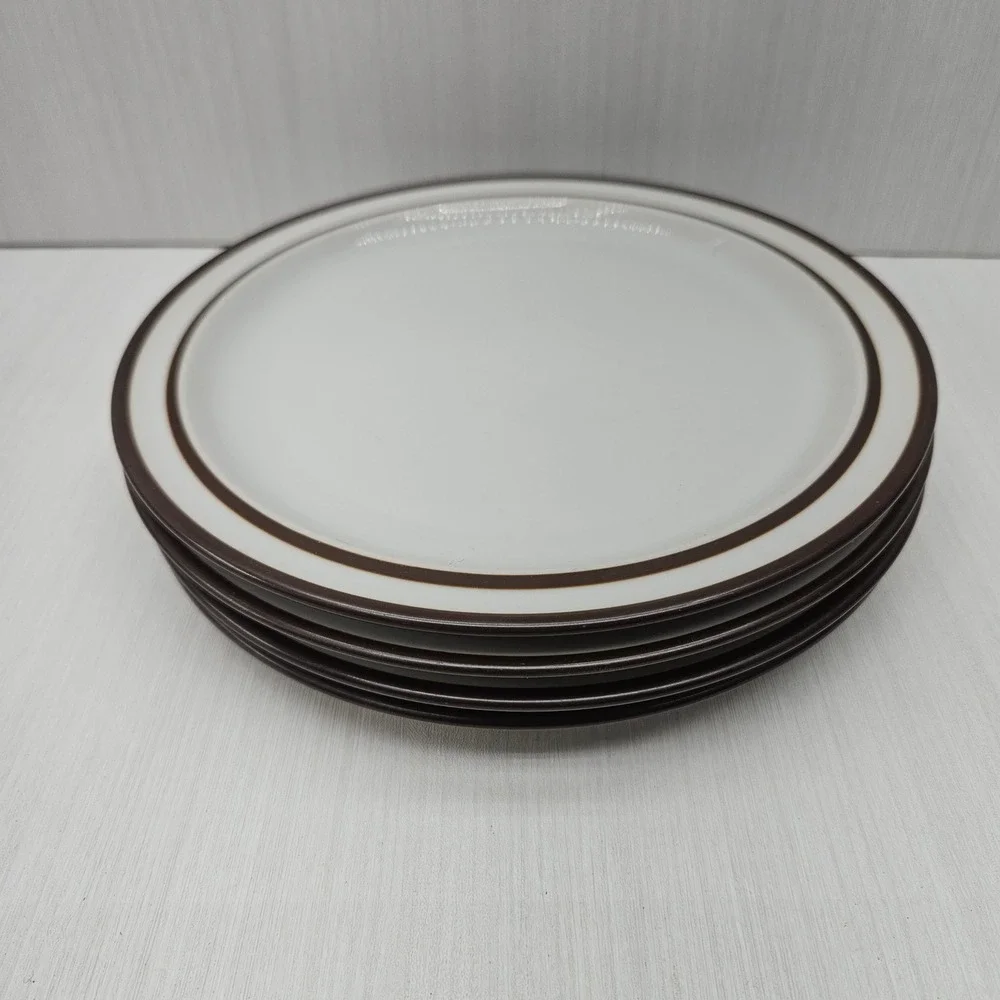 Noritake Stoneware Tundra Salad Plates Set of 4 Brown Rim White Japan 8.25
